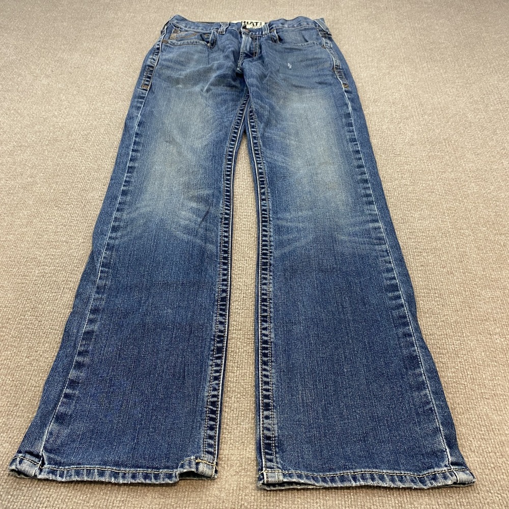 Ariat M5 Slim Boot Jeans Mens 32x36 Blue Med Wash Slim Bootcut Distressed Denim